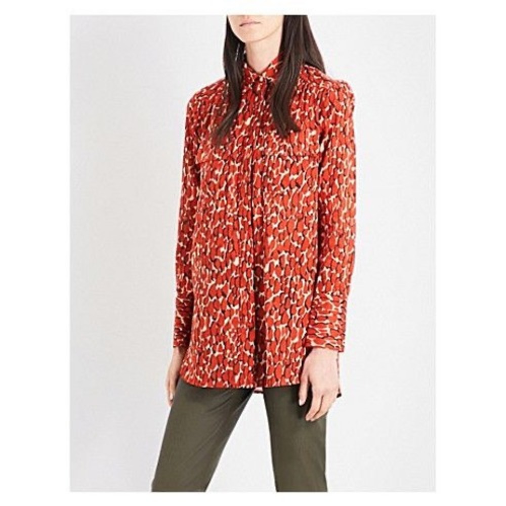 By Malene Birger Abracca Red Leopard Print 100% Cotton Tunic Blouse Size‎ 40